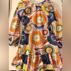 Vintage Multicolor Circle Print Long Sleeve Dress